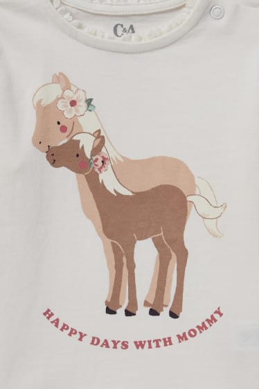 Miminka - Multipack 4 ks - motivy koní a květin - tričko s dlouhým rukávem pro miminka - krémově bílá