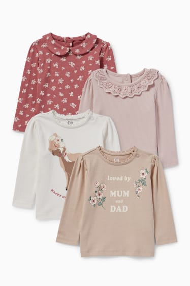 Bebeluși - fete - Multipack 4 buc. - cai și flori - tricou cu mânecă lungă bebeluși - alb-crem