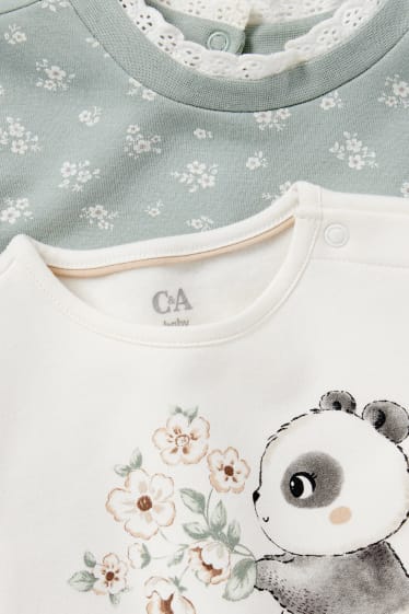 Bébés - Lot de 2 - panda et petites fleurs - sweat pour bébé - blanc crème