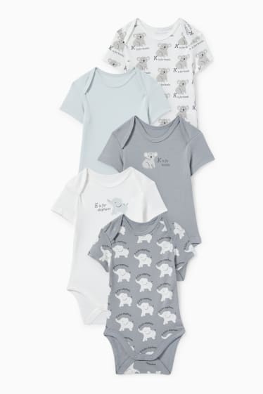 Unisex - Multipack 5er - Koala und Elefant - Baby-Body - grau