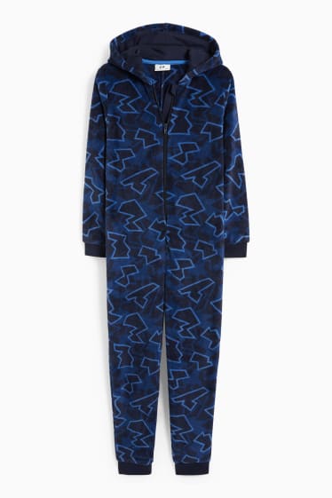 Kinderen: jongens - Onesie van fleece, met capuchon - donkerblauw