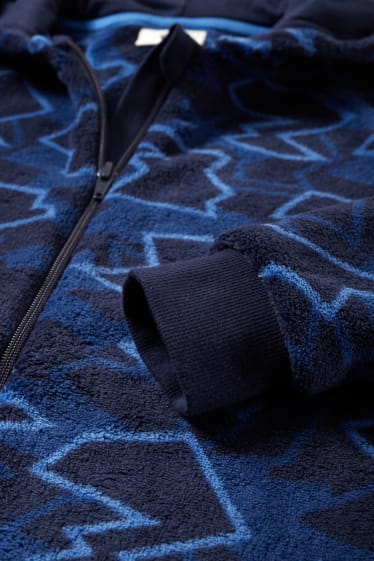 Kinderen: jongens - Onesie van fleece, met capuchon - donkerblauw