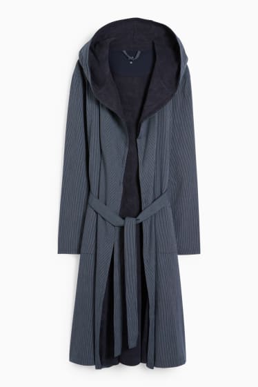 Men - Bathrobe with hood - striped - dark blue