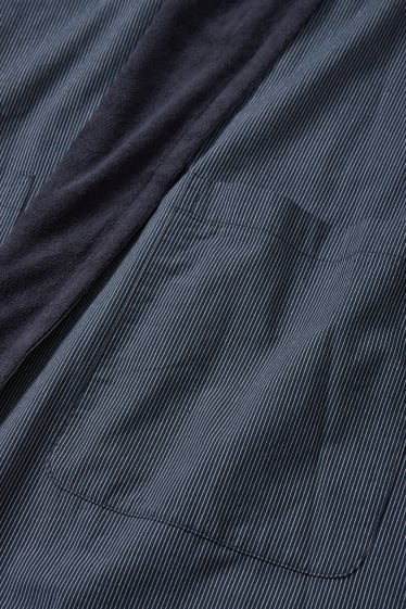 Men - Bathrobe with hood - striped - dark blue