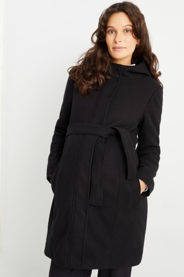 Women - Maternity coat with hood - black