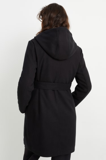 Damen - Umstands-Mantel mit Kapuze - schwarz
