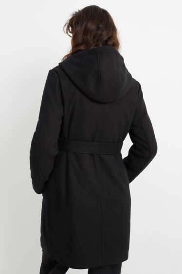 Women - Maternity coat with hood - black