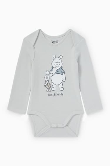 Miminka - chlapci - Medvídek Pú - body pro miminka - pruhované - světle šedá-žíhaná