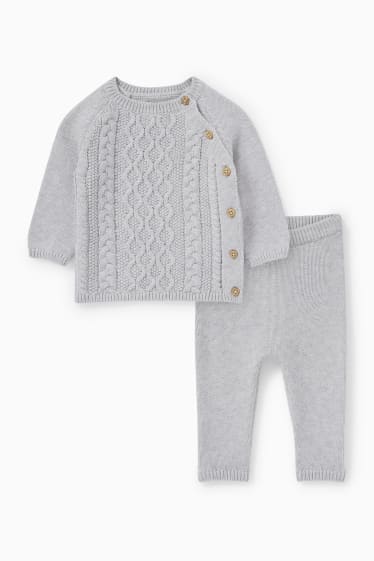 Baby Girls - Baby outfit - 2 piece - cable knit pattern - gray