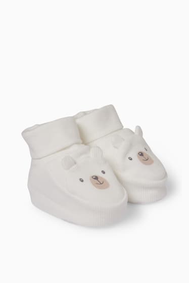 Bébés - Oursons - chaussons en polaire pour bébé - blanc crème