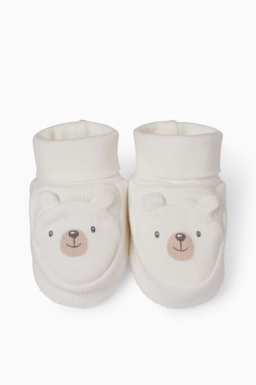 Bébés - Oursons - chaussons en polaire pour bébé - blanc crème