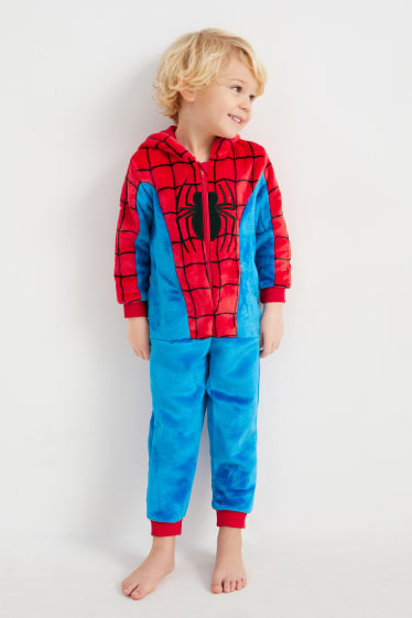 Children - Spider-Man - fleece onesie with hood - red / blue