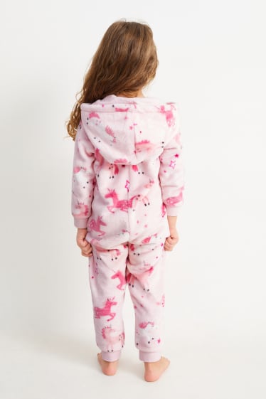 Kinderen: meisjes - Eenhoorn - onesie van fleece, met capuchon - roze