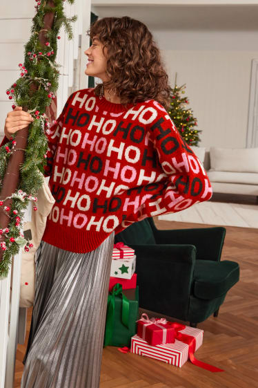 Mujer - Jersey navideño - HoHoHo - rojo oscuro