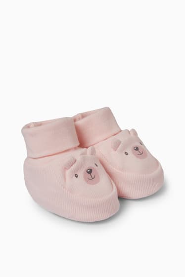 Bébés - Ourson - chaussons pour bébé - rose