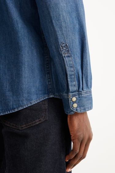 Bărbați - Cămașă din denim - regular fit - guler Kent - denim-albastru închis