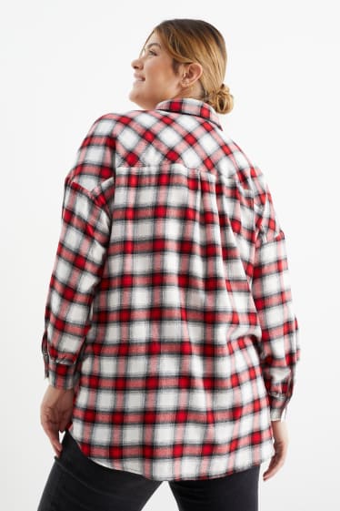 Damen - Flanellbluse - kariert - weiß / rot