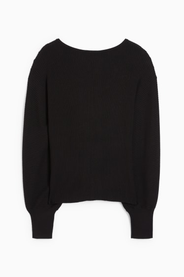 Damen - Pullover - gerippt - schwarz