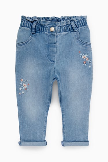 Neonati - Fiorellini - jeans per neonate - jeans blu