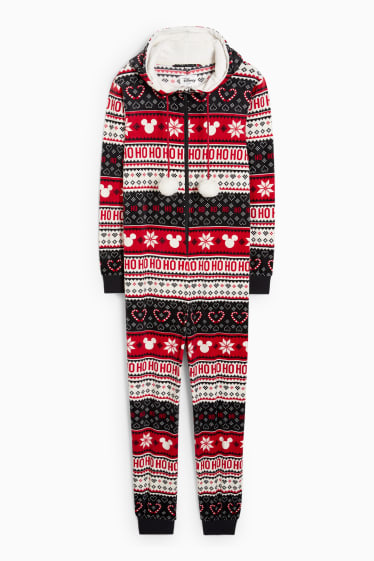 Damen - Weihnachts-Fleece-Onesie mit Kapuze - Micky Maus - rot