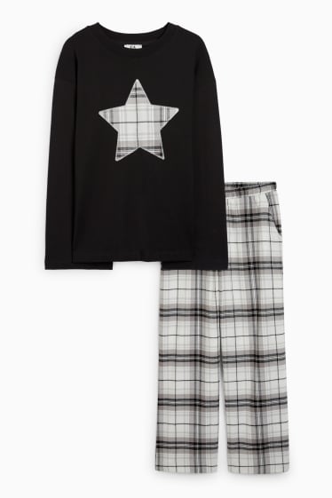 Dames - Pyjama met flanellen broek - zwart