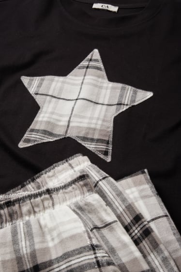 Dames - Pyjama met flanellen broek - zwart