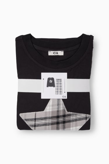 Dames - Pyjama met flanellen broek - zwart