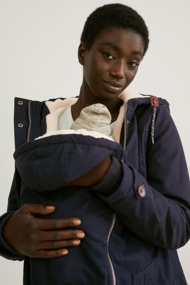 Femmes - Parka de grossesse à capuche avec empiècement porte-bébé - bleu foncé