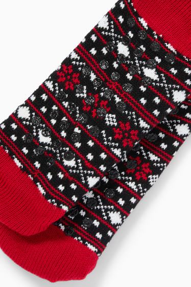 Herren - Weihnachts-Anti-Rutsch-Socken - gemustert - dunkelrot
