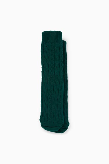 Herren - Anti-Rutsch-Socken - Zopfmuster - dunkelgrün