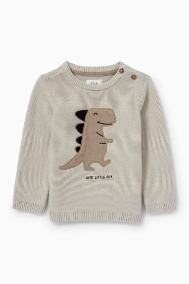 Miminka - Motiv dinosaura - svetr pro miminka - béžová-žíhaná