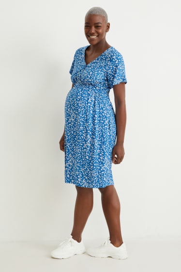 Dames - Voedingsjurk - gebloemd - blauw