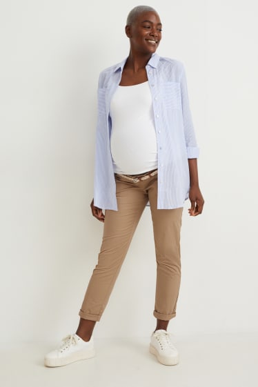 Dames - Zwangerschapschino met riem - slim fit - beige