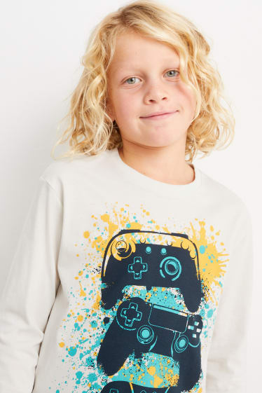 Copii - Băieți - Multipack 2 buc. - BMX și gaming - tricou cu mânecă lungă - alb-crem