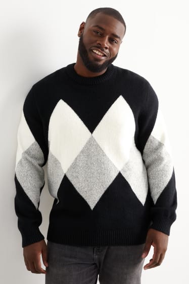 Herren - Pullover - kariert - schwarz