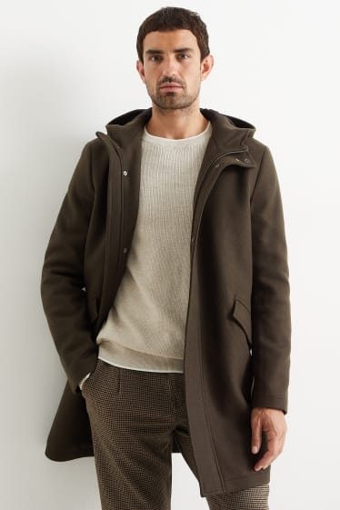 Hombre - Abrigo con capucha - marrón / verde