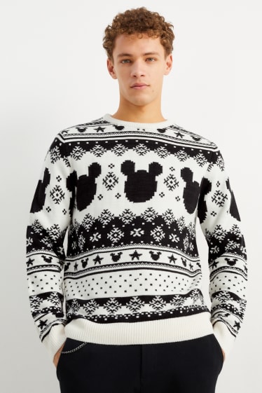 Hommes - Pull de Noël - Mickey Mouse - blanc / noir