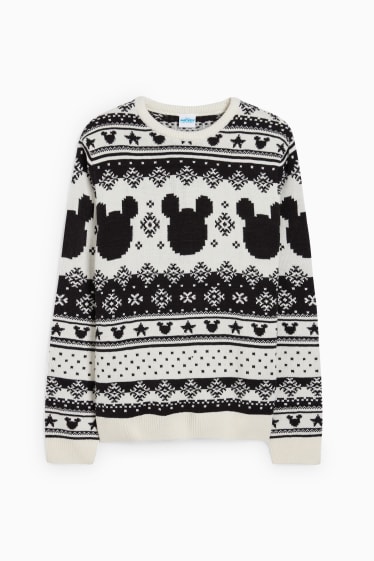 Hommes - Pull de Noël - Mickey Mouse - blanc / noir