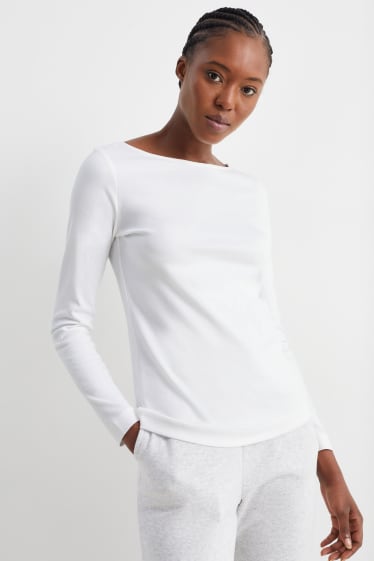 Damen - Basic-Langarmshirt - weiss