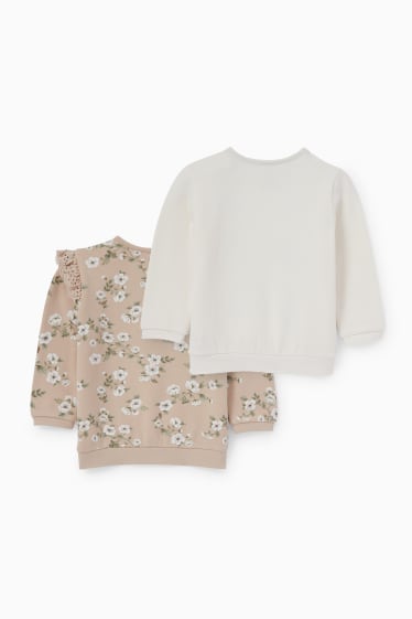 Bébés filles - Lot de 2 - petites fleurs - sweat bébé - beige