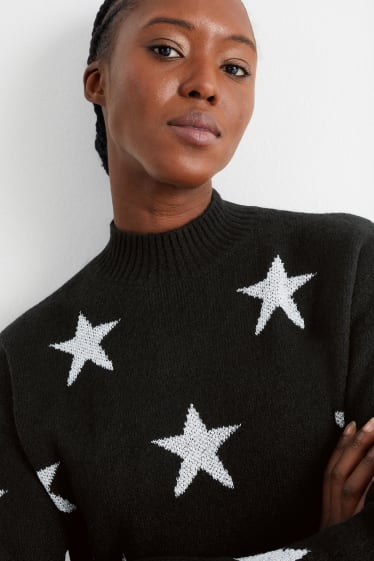 Kobiety - Sweter - gwiazdki - czarny