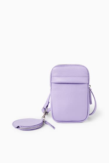 Dames - Set - smartphonetasje en portemonnee - imitatieleer - 2-delig - paars