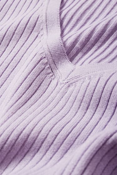 Femei - Pulover basic cu decolteu în V - reiat - violet deschis
