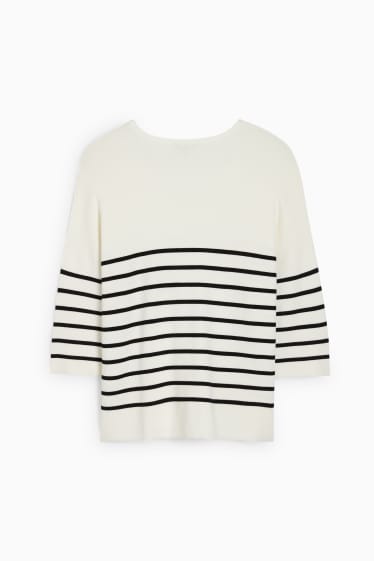 Women - Basic fine knit jumper - striped - cremewhite