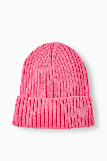 Children - Heart - knitted hat - pink