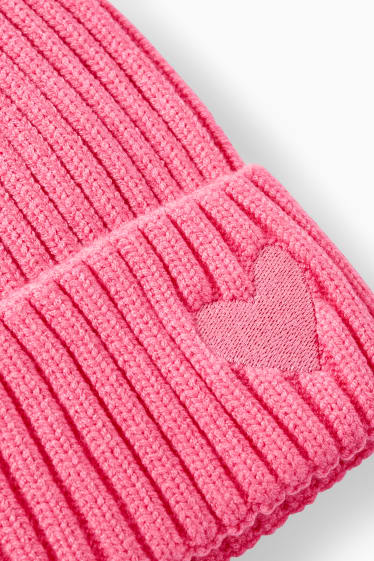 Children - Heart - knitted hat - pink