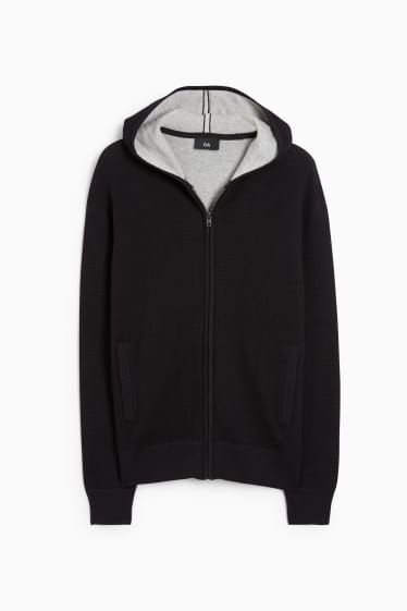 Men - Cardigan with hood - dark blue