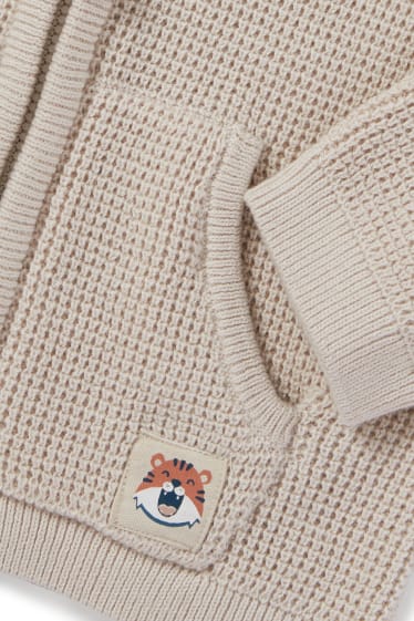 Bebeluși - Tigru - cardigan tricotat bebeluși, cu glugă - bej melanj