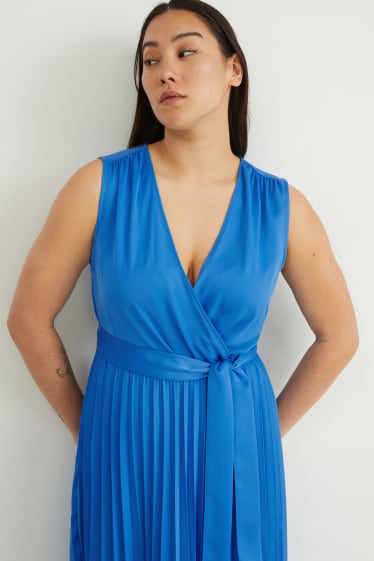 Donna - Vestito a portafoglio - plissettato - blu