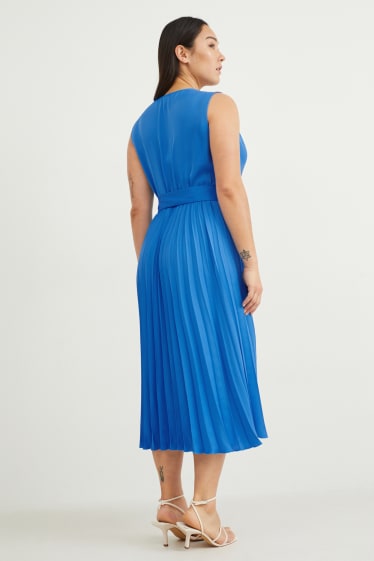 Donna - Vestito a portafoglio - plissettato - blu